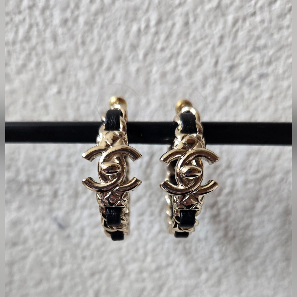 Like New- Chanel Lambskin CC Turnlock Chain Hoop Earrings